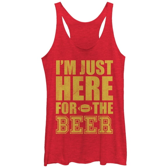 Women's CHIN UP Football Here for the Beer Racerback Tank Top Red Heather Medium