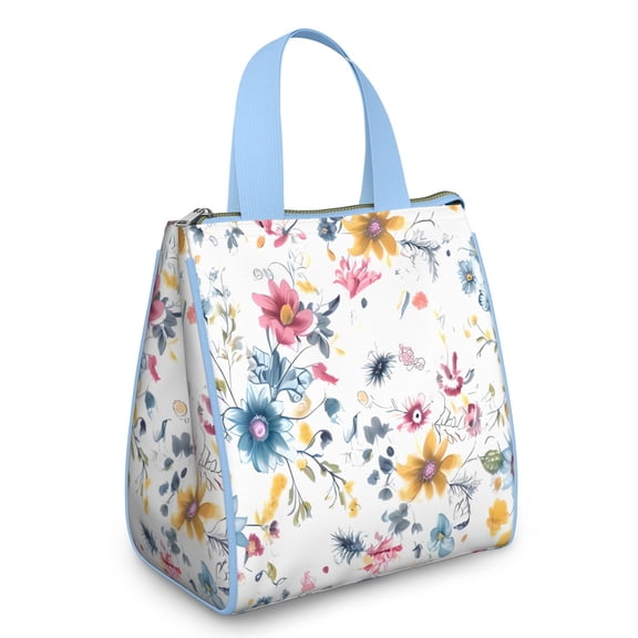 Pioneer Flower Floral Print Pattern Insulated Lunch Bag for Women & Adults,Large Portable Soft Cooler Lunch Bag,Thermal Food Storage Tote with Pearl Cotton,8.66L,8.75x5.75x9.5 Inch