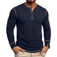 thumbnail image 2 of hotojiny Men's Long Sleeve Henley Shirts Crew Neck Button Spring Casual T-Shirts Soft Comfy Basic Tops(Dark Blue,Medium), 2 of 7