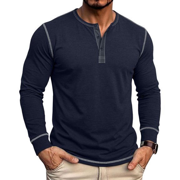 ZyeKqe Workout Tops for Men Long Sleeve Button Crewneck Slim Fitted Stretch Breathable Golf Business Casual Shirts