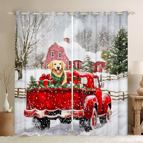 Manfei Merry Christmas Black Out Curtains,Happy New Year Curtains Pack of 2 (42x63 Each),Cartoon Puppy Dogs Bedroom Curtains For Boys Kids,Breathable Home Decor
