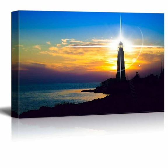 Canvas Prints Wall Art - Beautiful Scenery/Landscape Lighthouse at Sunset | Modern Wall Decor/Home Decoration Stretched Gallery Canvas Wrap Giclee Print & Ready to Hang - 32" x 48"