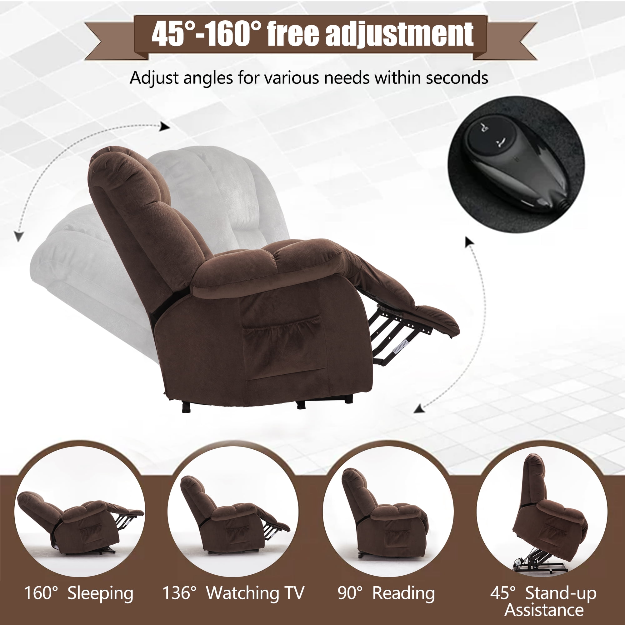 Large Power Lift Recliner Chair for Elderly, Overstuffed Wide Recliners for Adults, Heavy Duty Recliner Sofa and Safety Motion Reclining Mechanism,300lb Capacity,Coffee