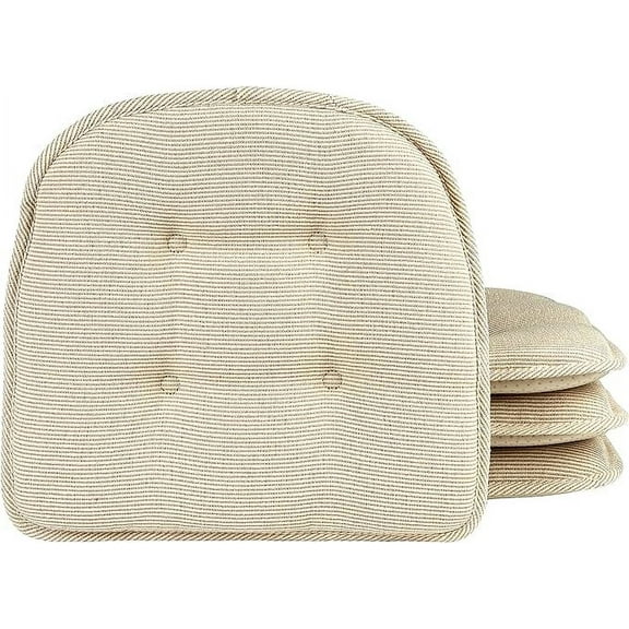 Non-Slip Tufted Chair Cushions for Dining Room, Kitchen and Office Use, U-Shaped Skid-Proof Seat Pad, 15x16 Inches, 4 Pack, Natural