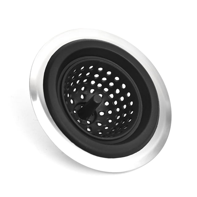 Coladera Atrapa desperdicios para tarja de Fregadero de Cocina, Colador de drenaje para fregadero, Acero Inoxidable y Silicón (diámetro 11.7 cm)