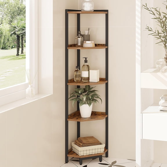 Corner Shelf Stand Corner Bookshelf Storage Standing Shelf Unit with Metal