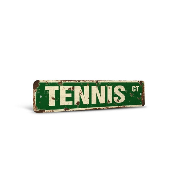 TENNIS Vintage Style Rustic Street Sign – Court Player Ball Shop Teacher Retro Decorative Wall Sign for Home, Bar, Garage, or Outdoor Use | 4" X 18" Plastic Road Sign