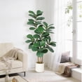 thumbnail image 2 of Accreate Artificial Fiddle Leaf Fig Tree Indoor Plant, Potted Fake Tree with Natural Wood Trunk & Bendable Leaves, Realistic Faux Ficus Lyrata for Home Office Decor in Modern White Planter, 2 of 7
