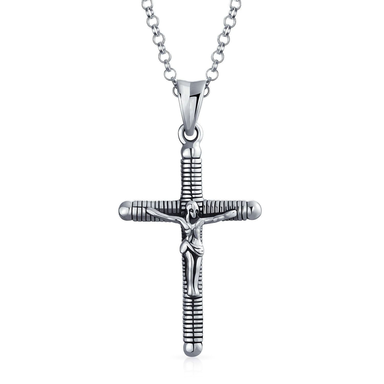 ChicSilver Personalized 925 Sterling Silver Catholic Jesus Christ on INRI Cross Crucifix Pendant Necklace for Women Men with Gift Box