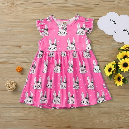 

Rewenti Toddler Kids Baby Girls Ruffle Easter Polka Dot Bunny Dress Party Princess Girl s Gift Pink 110(110)