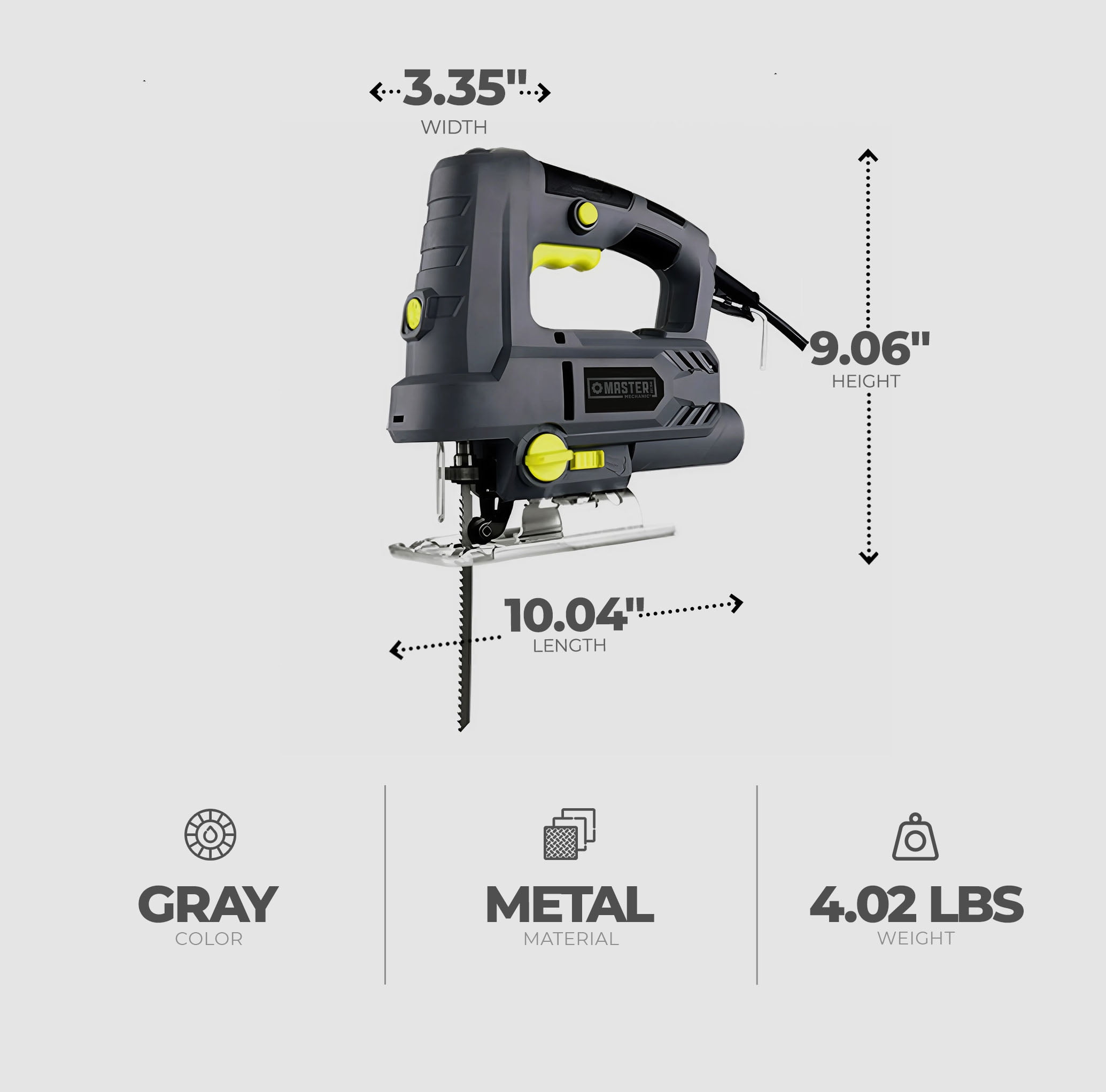 Master Mechanic 6.5 Amp 3,000 RPM Jig Saw Power Hand Tool for Wood, Gray