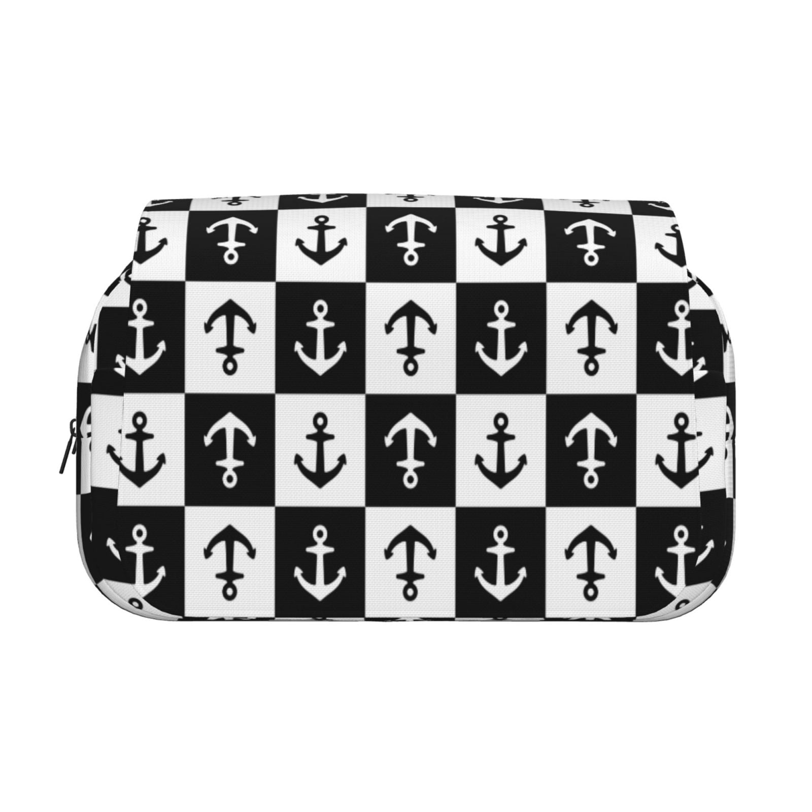 Rateoe Nautical Anchors1 Pattern Double Clamshell Pen Case, Storage Organizer with Two Zipper Compartments– Holds Up to 50 Pencils & Pens