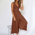 thumbnail image 2 of Qeaghou Formal Jumpsuits for Women Dressy Wedding Guest One Piece Sleeveless Rompers High Waisted Wrap V Neck Wide Leg Pants Romper With Pockets, 2 of 7