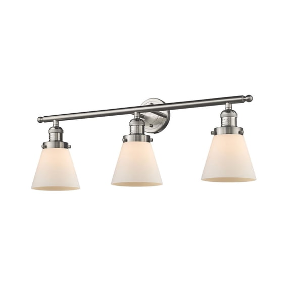 Innovations 3-LT LED Small Cone 30" Bathroom Fixture - Brushed Satin Nickel - 205-SN-G61-LED