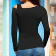 thumbnail image 4 of Bovemsi Women's Long Sleeve Tops Sleeved Shirt Ribbed Pullover Asymmetrical Neck Sexy Tight Casual Basic Long Sleeve Blouse, 4 of 6