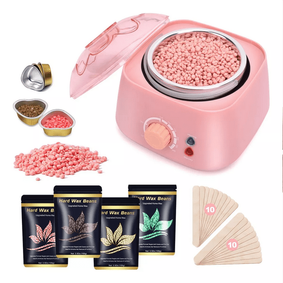 Calentador De Cera Depilatoria Con Accesorios y Ceras Rosa