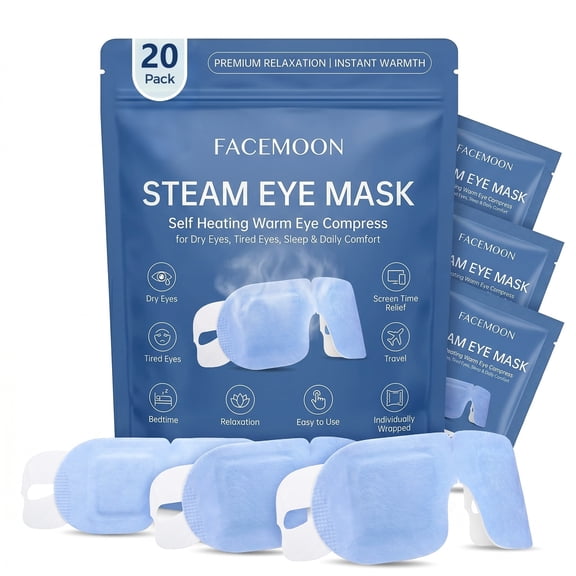 FACEMOON Steam Eye Mask Self-Heating Hot Compress for Eye Fatigue Relief and Light Blocking Sleep Comfort