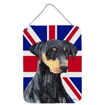 Carolines Treasures SC9834DS1216 Doberman with English Union Jack British Flag Wall or Door Hanging Prints 12WX16H