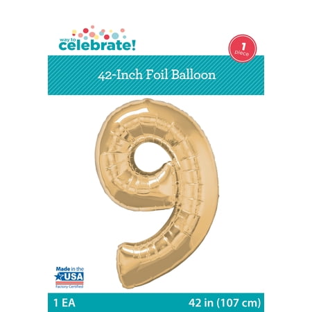 Way to Celebrate Number 9 Gold Foil Balloon
