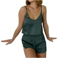 thumbnail image 5 of Lovskoo 2024 Small Flying Sleeves Suspender Pajamas Women's Strip Suspender Shorts European And USA Style Border Olive Green-XL, 5 of 7