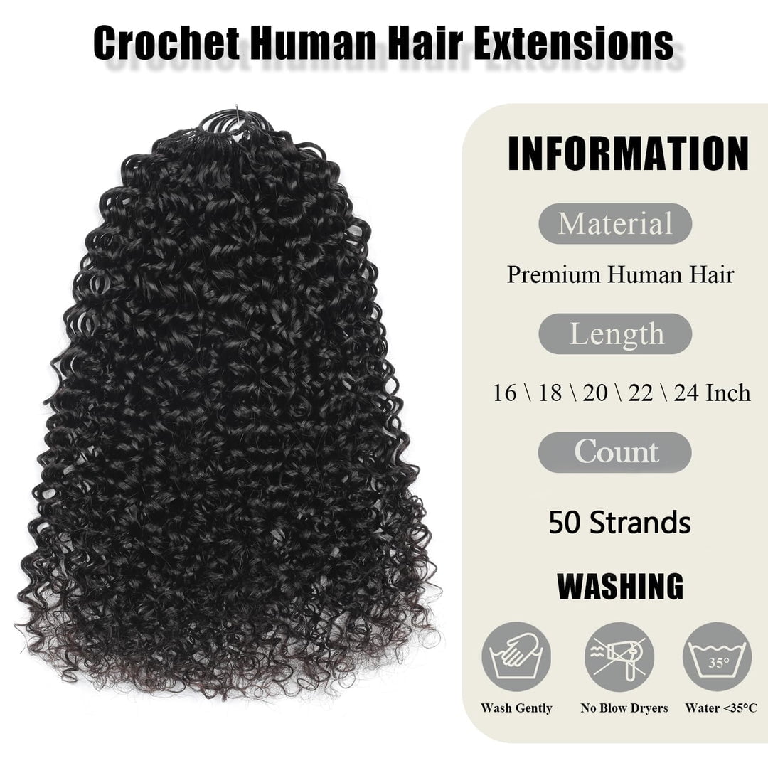 100% Human Hair Crochet Extensions - Jerry Curl Boho Braiding Hair (50g/Pack)