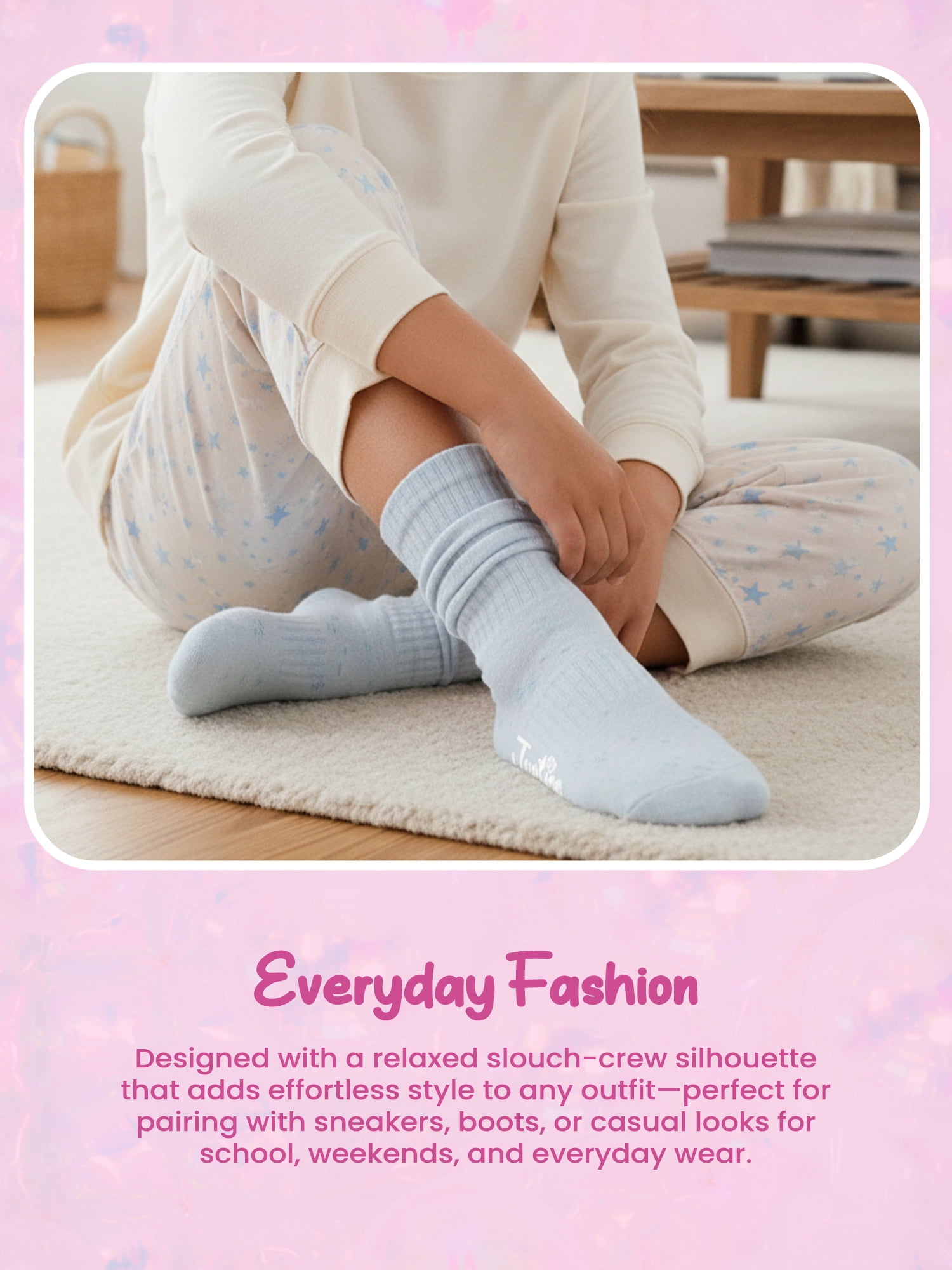 Justice Slouch Boot Socks for Girls, Warm Cozy Socks for Daily Wear, 4 pk Pink