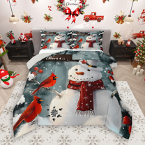 Manfei Cute Snowman Queen Comforter Set 3 Pieces for Girls Boys, Pink Gloves Scarf Bedding Sets, Merry Christmas Bedding Comforter Set, Lightweight Room Decor