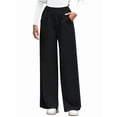 thumbnail image 6 of Wide Leg Pants for Women Dressy Work Business Casual Elastic High Waisted Trousers Ribbed Lounge Palazzo Pants Black S, 6 of 10