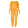 thumbnail image 5 of Frontwalk Women Nightwear Drawstring Sleepwear Elastic Waist Loungwear Fall Baggy Lounge Sets Tops And Pants Pjs Yellow S, 5 of 6