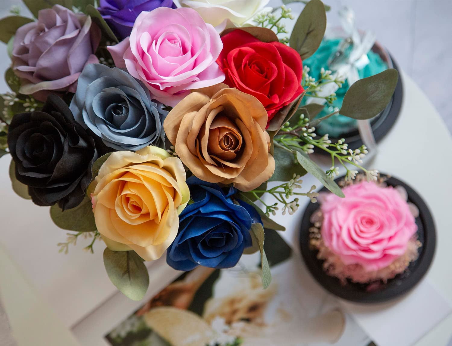 10pcs Silk Roses Artificial Flowers Fake Rose for Arrangement Wedding Party Home Decoration (Fuchsia)