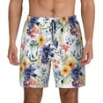 thumbnail image 2 of Picia Lilies Flowers pattern Mens Swim Trunks with Compression Liner Stretch Beach Shorts Quick Dry with Zipper Pockets No-Chafing Board Shorts-, 2 of 9
