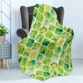 thumbnail image 4 of Watercolor Soft Flannel Fleece Blanket, Moroccan Trellis Pattern in Green Tones Watercolor Vintage Artwork, Cozy Plush for Indoor and Outdoor Use, 60" x 80", Lime Green Yellow White, by Ambesonne, 4 of 5