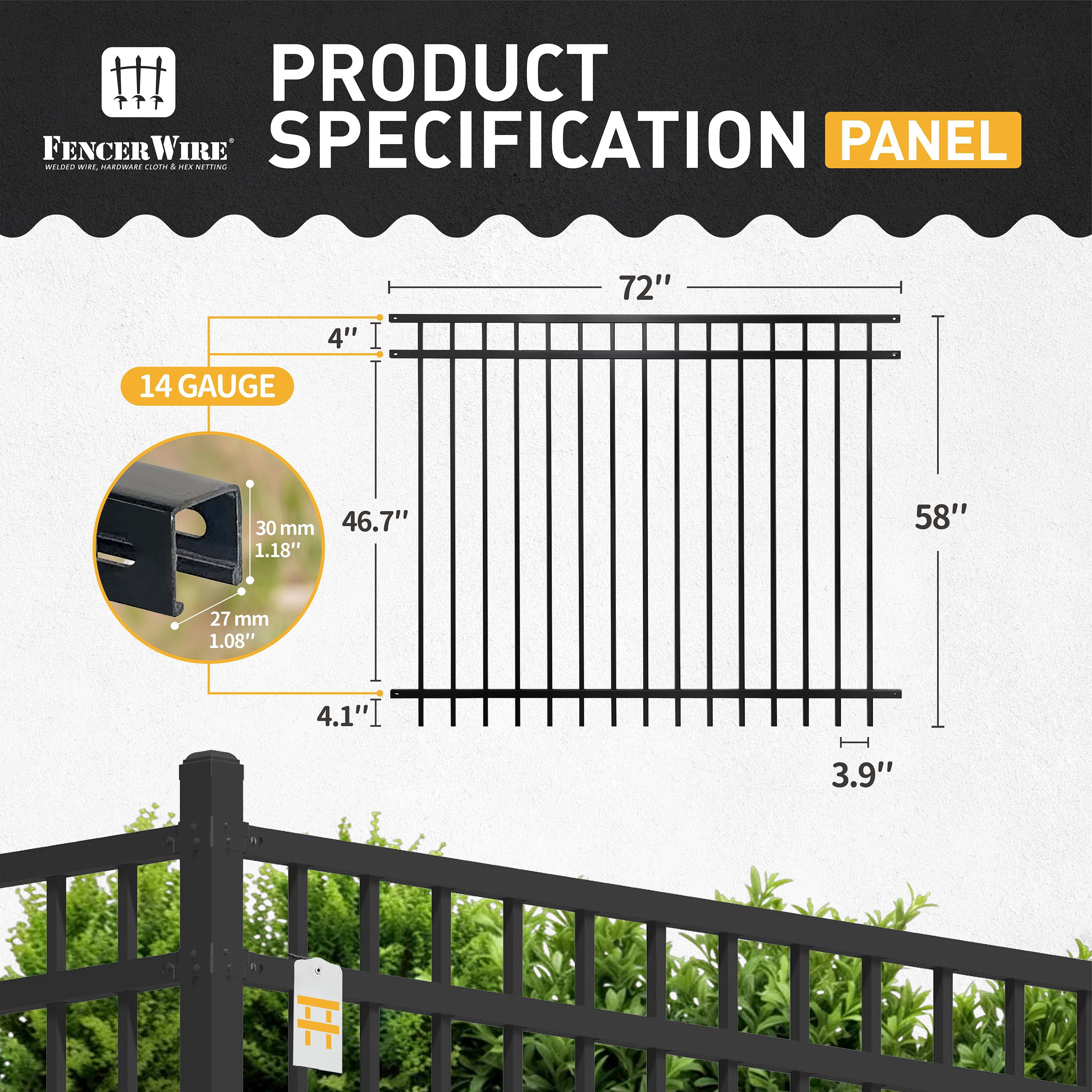 CAPHAUS Heavy Duty Flat Top Fence Barrier Panel, 5FT Height X 6FT Width Anti-Rust Metal Fencing Panel, 2” Diameter Steel Outdoor Decorative Garden Fence Panel for Yard, Pool, Patio, Single Panel