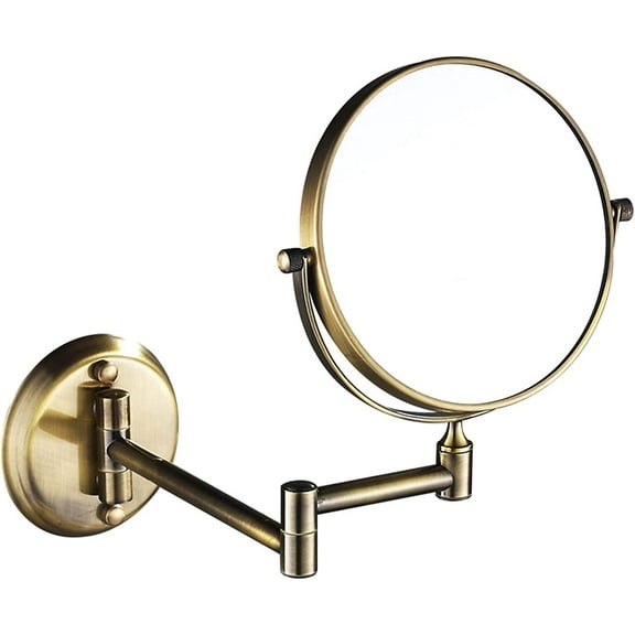 Wall-Mounted Makeup Mirror,8 inch Brass Magnifying Round Double Sided Shaving Mirror,Bathroom Folding 360° Swivel Cosmetic Vanity Mirror,Pink Gold,3X /Brass/7X