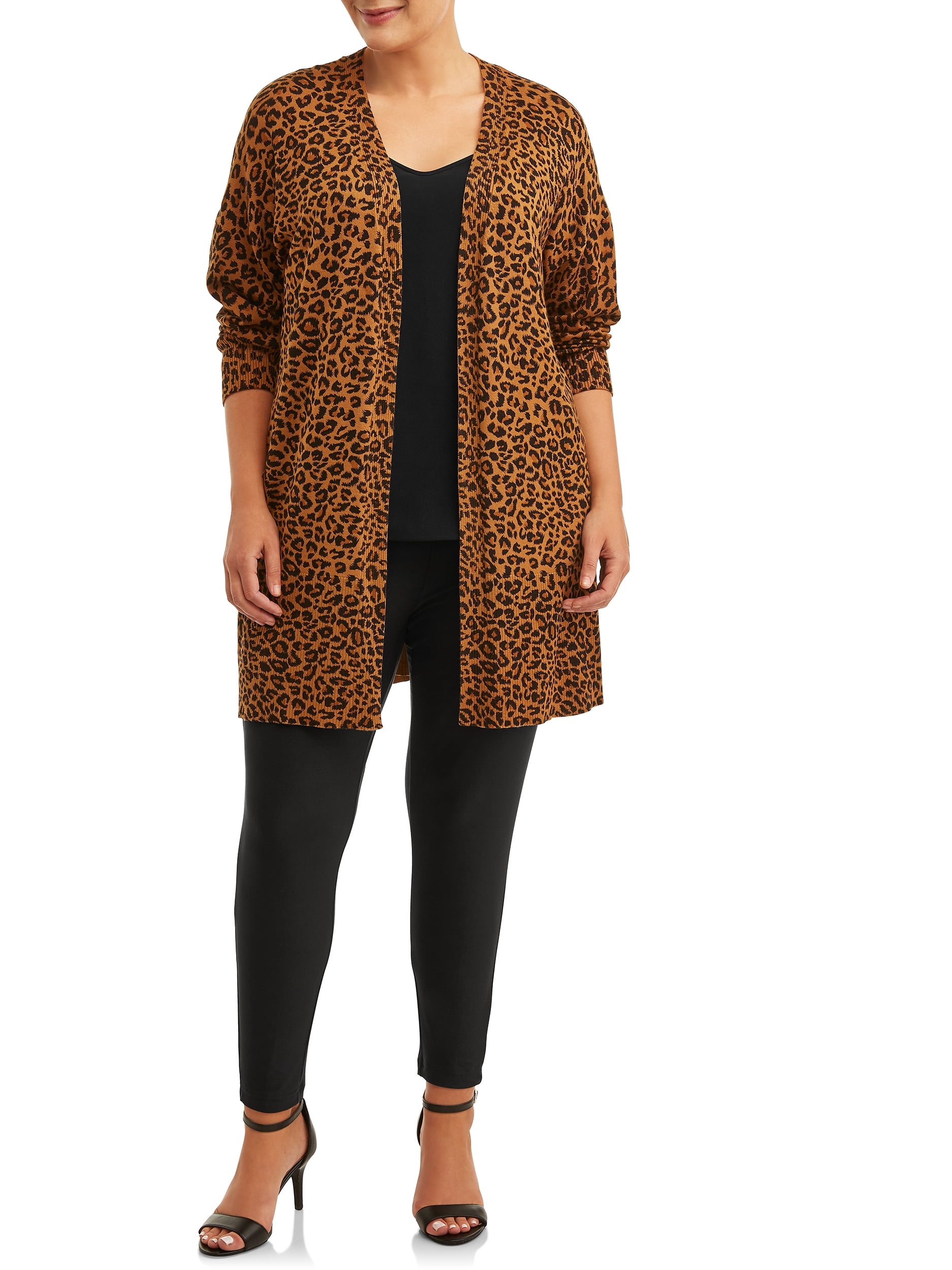 Terra & Sky Women's Plus Size Leopard Print Everday Essential Open-Front  Cardigan