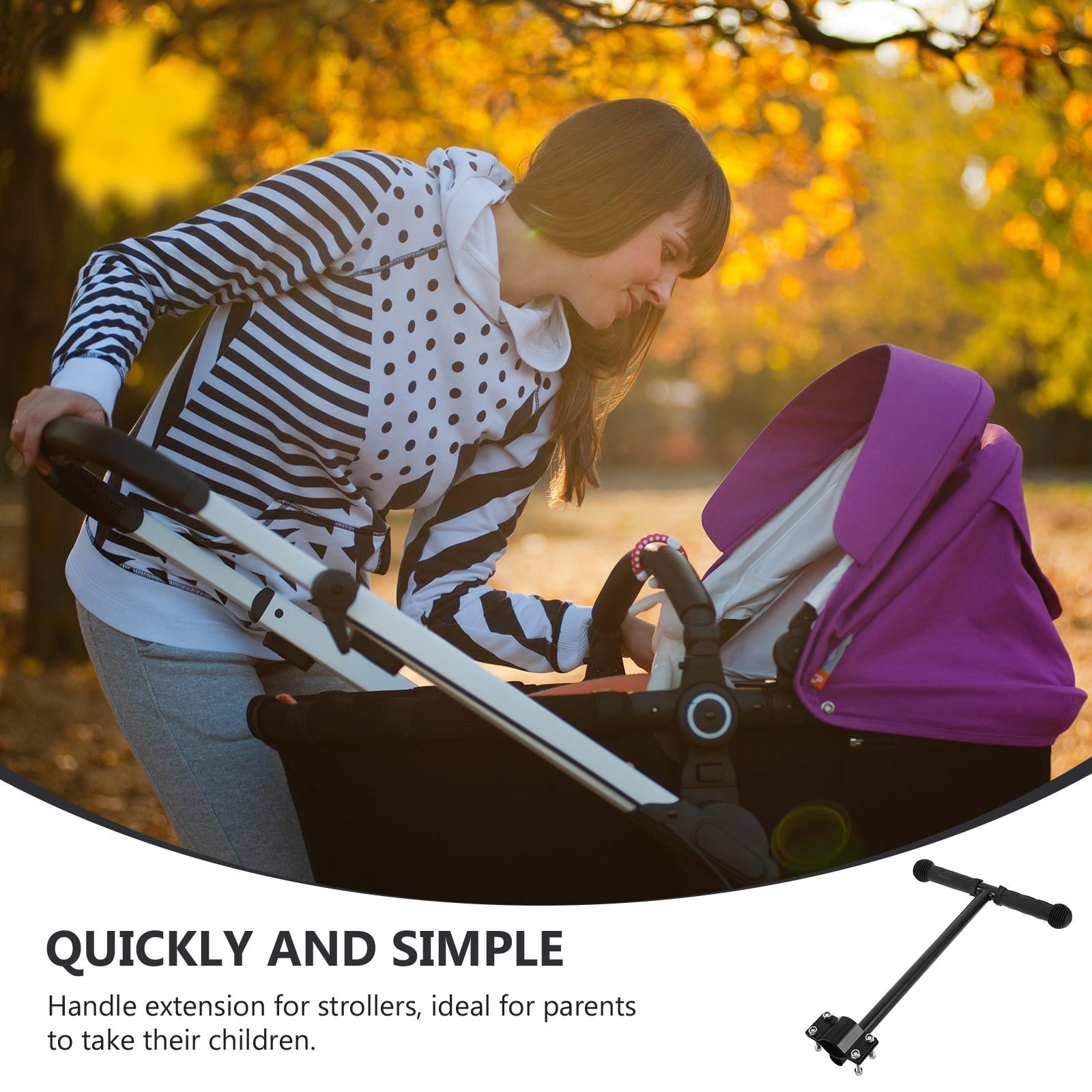 SEWCHICS Ergonomic Black Handle Extender for Strollers with Sturdy Stainless Steel Design