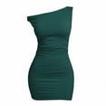 thumbnail image 3 of Women's Mini Dresses One Shoulder Sleeveless Knit Dresses Beach Party Style Lightweight Breathable Ruched Slim Fit Dresses, 3 of 8