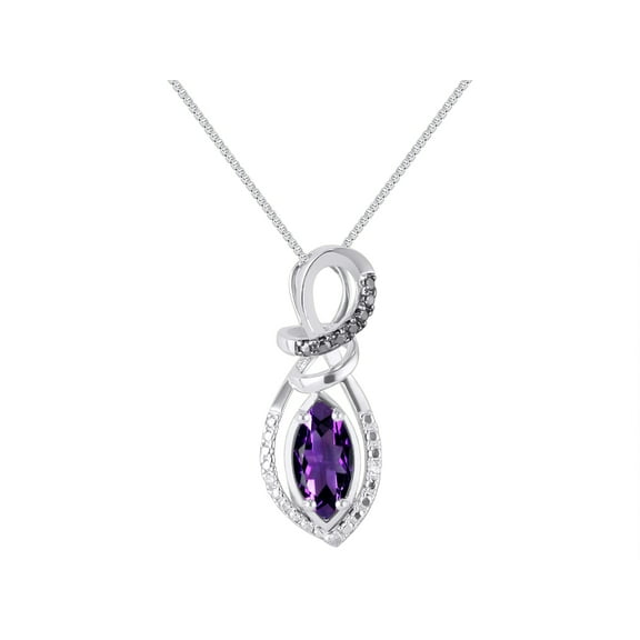 RYLOS Necklace Sterling Silver 925 Designer Necklace Marquise Gemstone & White & Black Diamonds Pendant 18" Chain 10X5MM Amethyst February Birthstone Womens Jewelry Silver Necklace