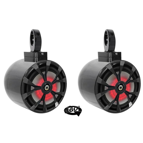 2) Rockville 8" LED 900 Watt 360° Swivel Black Aluminum Wakeboard Tower Speakers