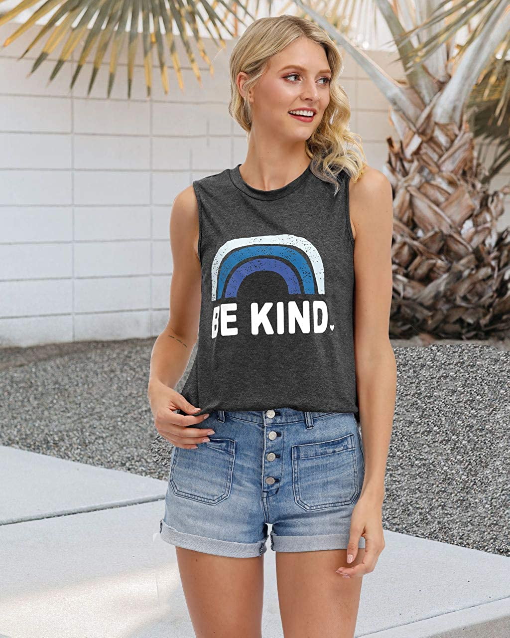 Womens Be Kind Tank Tops Casual Short Sleeve Rainbow Inspirational Graphic  Tees Tops - Walmart.com