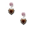 thumbnail image 2 of Delight Jewelry Silvertone Brown Ruffle Heart Pink Crystal Clip on Earrings, 2 of 5