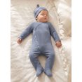 thumbnail image 4 of Cenuakty Infant Baby Boy Footed Romper Fashionable Solid Color Long Sleeve Ribbed Jumpsuit with Hat, 4 of 9