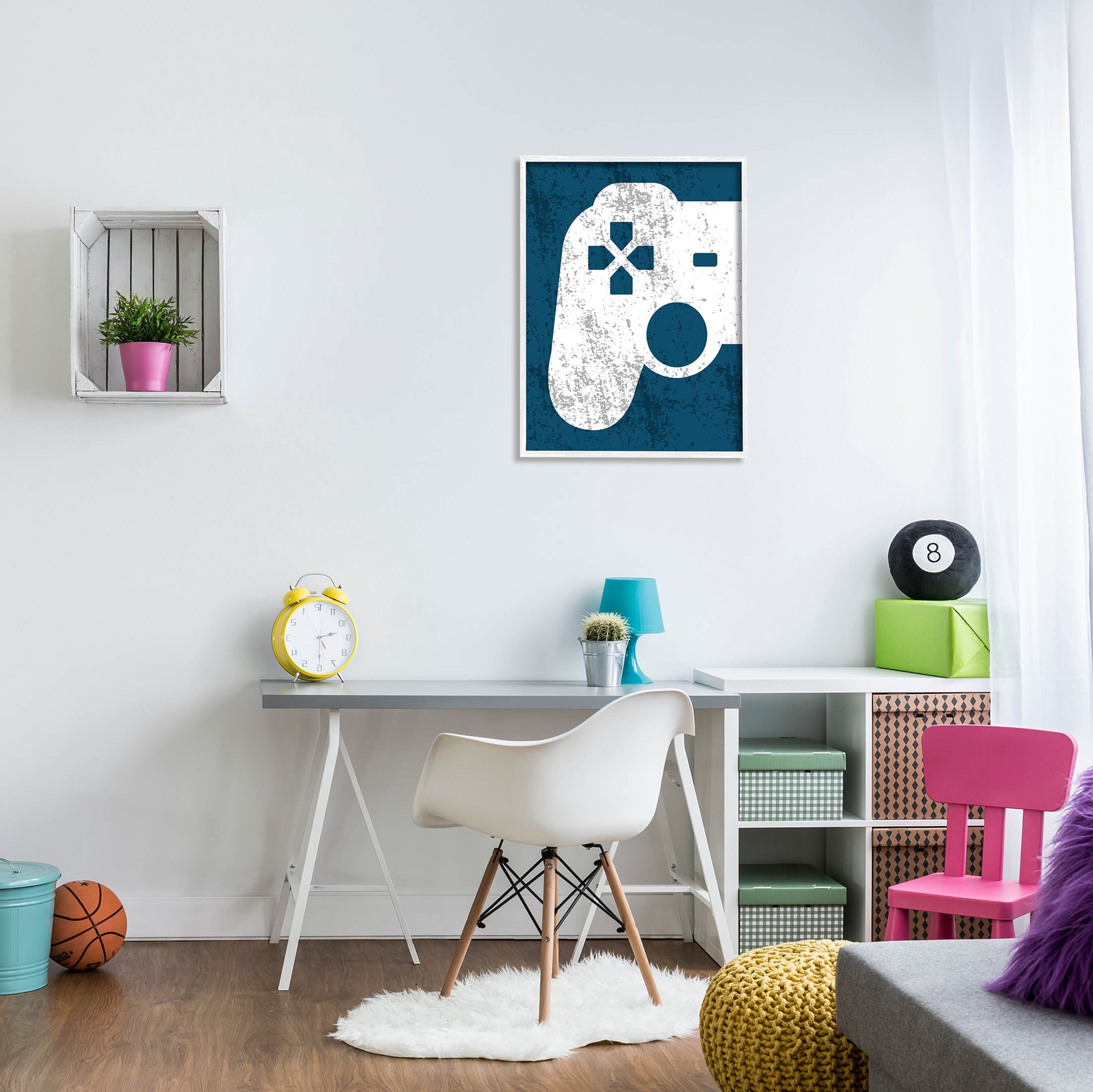 Stupell Industries Distressed Game Controller Shape Graphic Art White Framed Art Print Wall Art, Design by Kim Allen