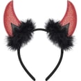 thumbnail image 2 of Diadema con cuernos de diablo con purpurina, disfraz de diablo con cuernos de diablo rojo para mujeres, hombres y niñas, diadema para disfraz de Halloween (negro y rojo), 2 of 4