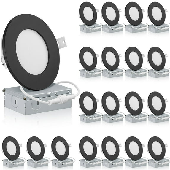 QPlus 4inch LED Recessed Lights, Aluminum Body, Warm White, Dimmable, 3000K, 20 Pack (Detachable Black Trim)