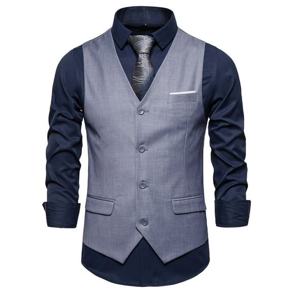 Ikevan Men'S Autumn Winter formal Bussiness Tuxedo Suit Waistcoat Vest Jacket Top Coat Gray L