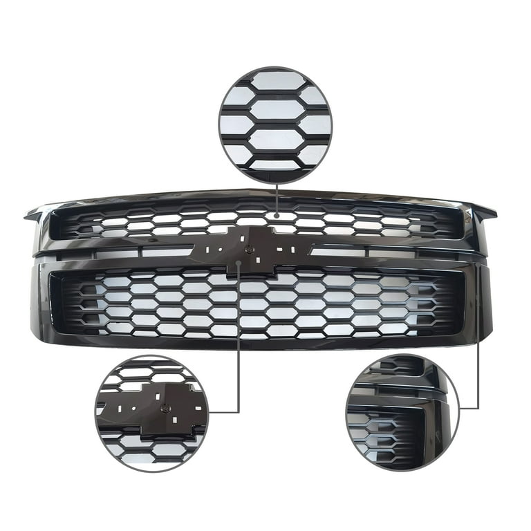Gloss Black Front Bumper Grille For 2015-2020 Chevy Tahoe Suburban LS LT – Direct Replacement, MIDDLEMOTO