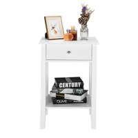 Coffee/Tea Table, Bedside Table, 2-Layer End Table with a Drawer, Living Room Coffee Snack Table, Modern Simple Style Bedroom Nightstand, Small Storage Furniture for Home Office Use, White, Y0247