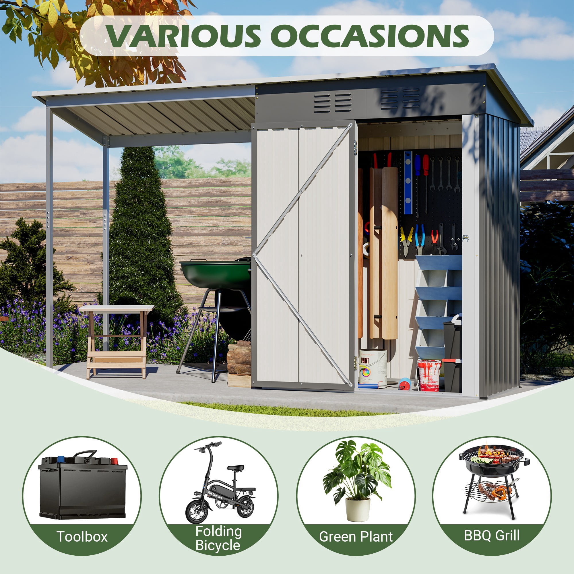Aukfa 5x3 FT Outdoor Storage Shed & Gazebo Combo, 2-in-1