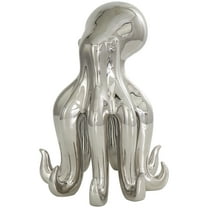 8" x 12" Silver Ceramic Tall Standing Octopus Sculpture, by DecMode